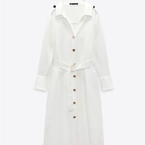NWT Zara, Oyster White Belted Dress